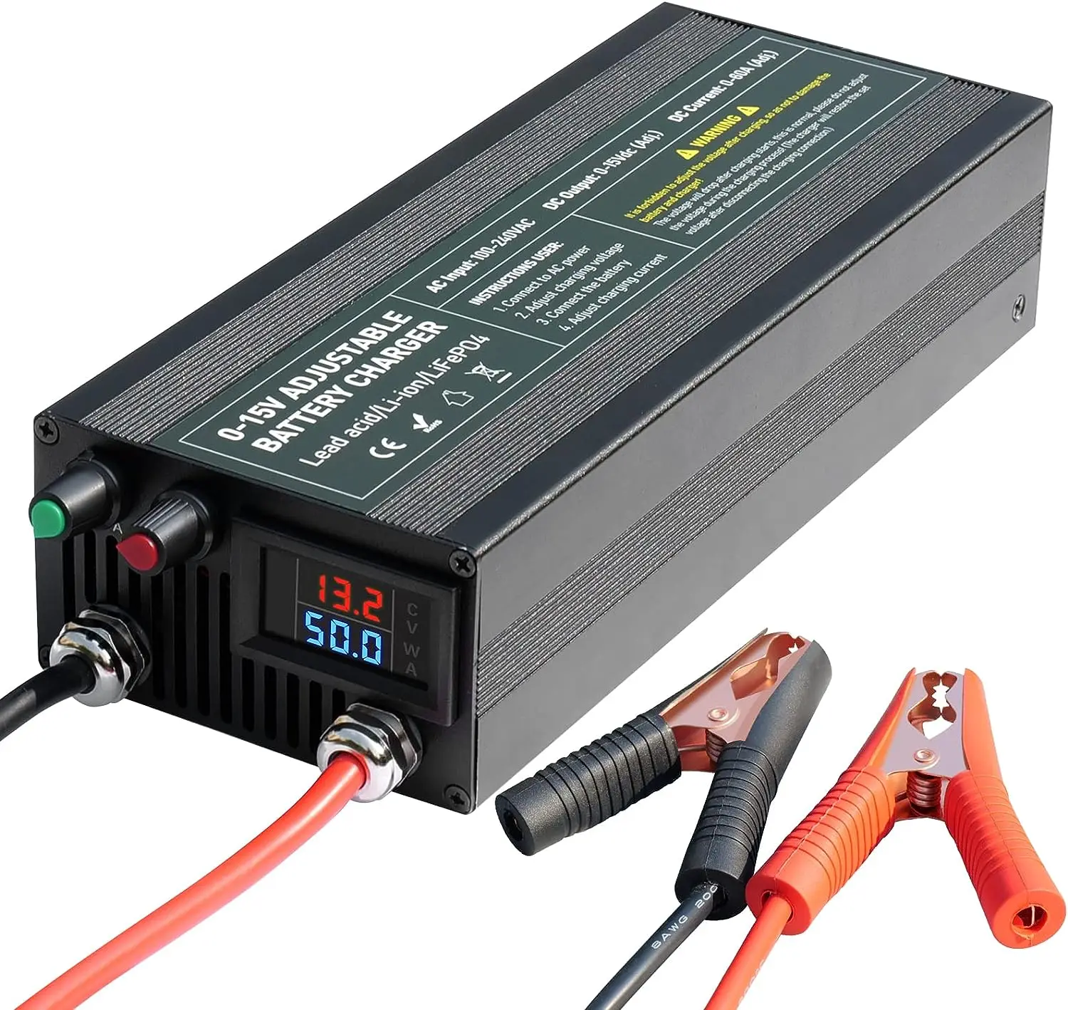 

12V High Power Lifepo4 Charger Smart Battery Charger Maintainer with 0-15V Adjustable Current and Voltage, 12.6V Portable Power