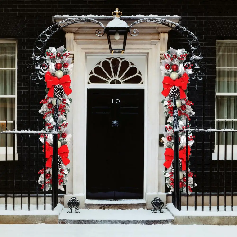 

Лестничный венок, Рождественская гирлянда, маятник с красными шариками, бант, маятник для двери, Реалистичная сцена, пластиковая подвеска, т...