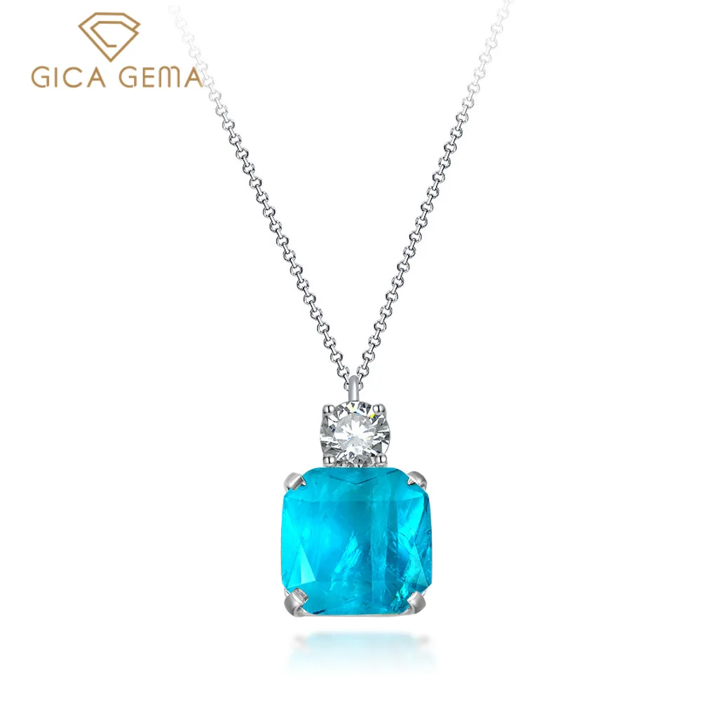 

GICA GEMA 925 пробы Серебряный 9*10 мм синтезирующий турмалиновый драгоценный камень, подвеска, ожерелья для женщин, сверкающие ювелирные изделия