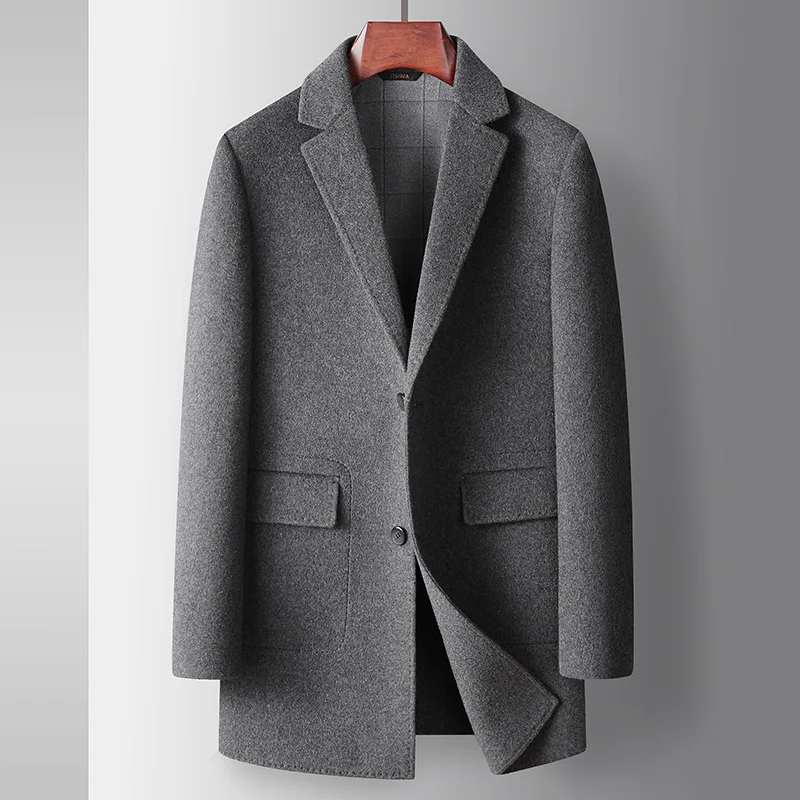 

Top Quality Men Wool Blends Coats Autumn Winter Handmade Double-sided Long Woolen Overcoat Classic Business Man Trench Coat
