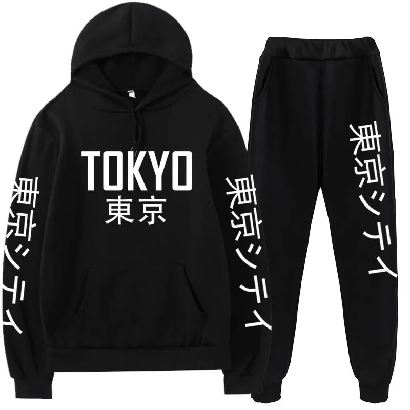 

Japanese Tokyo Women's Hoodie Sweatpants Set Comfortable Casual Couples Pullover Sweatpants Harajuku Fashion Unisex 2-Piece Set