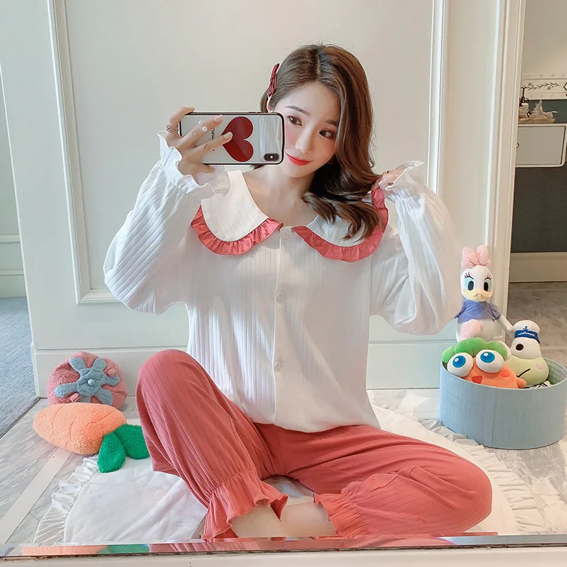 

Пижама принцесса Тонкий хлопковый костюм с длинным рукавом из двух частей Корейская версия милой и милой домашней одежды для девочек весна ...