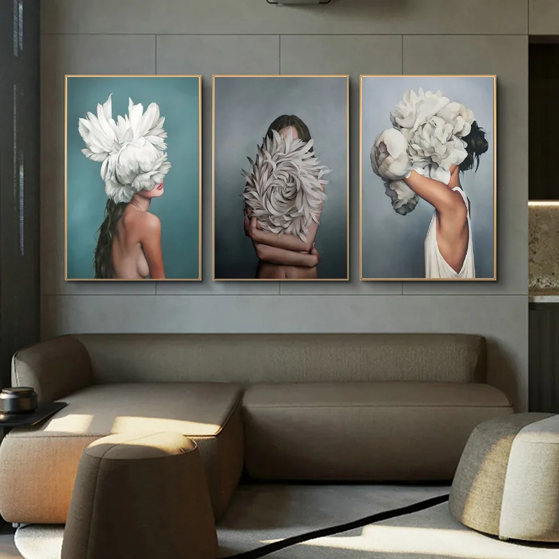 Картина на холсте настенное искусство декор для гостиной цветы Женский плакат
