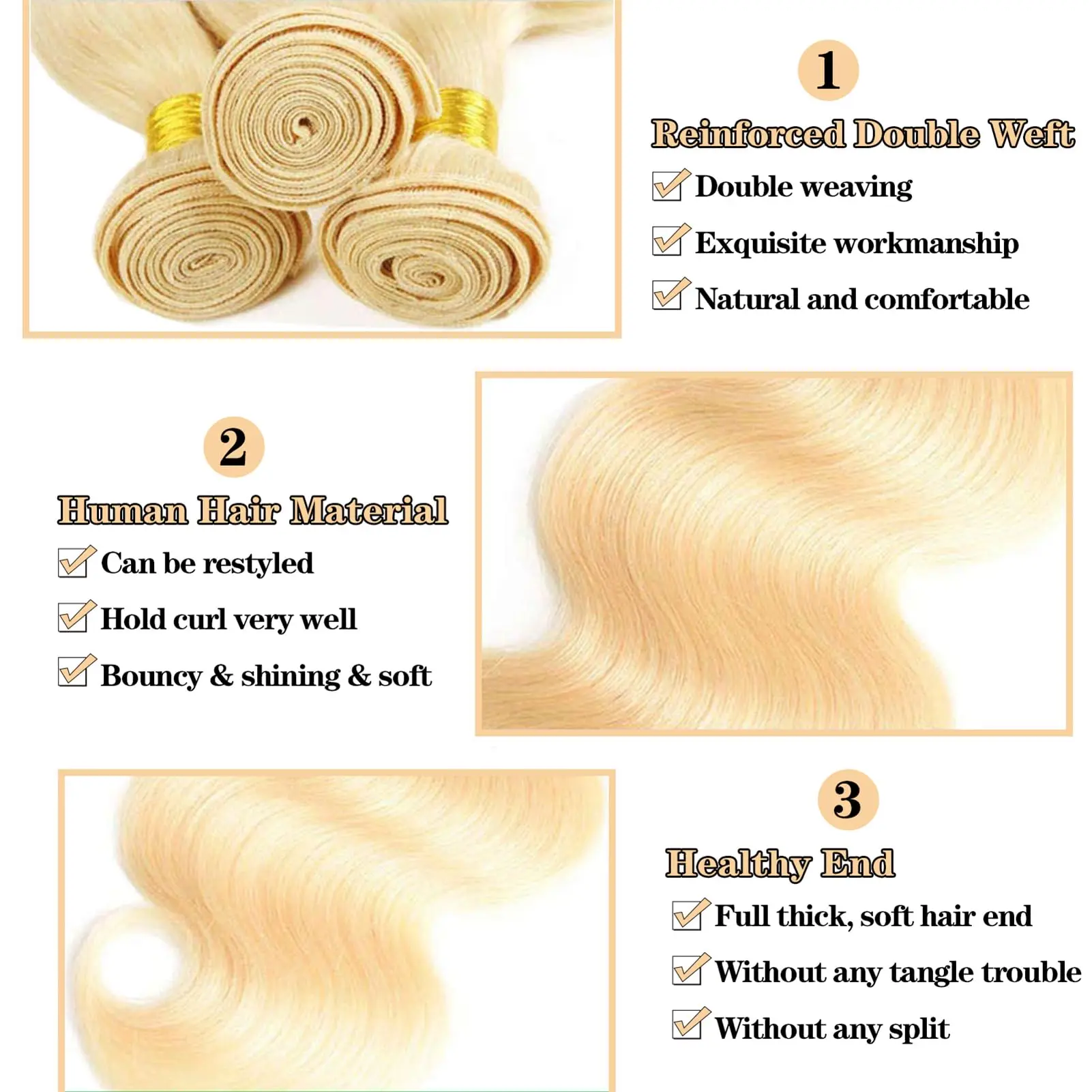 613 Светлые пучки человеческих волос объемной волны 22 дюйма 12А Класс человеческие