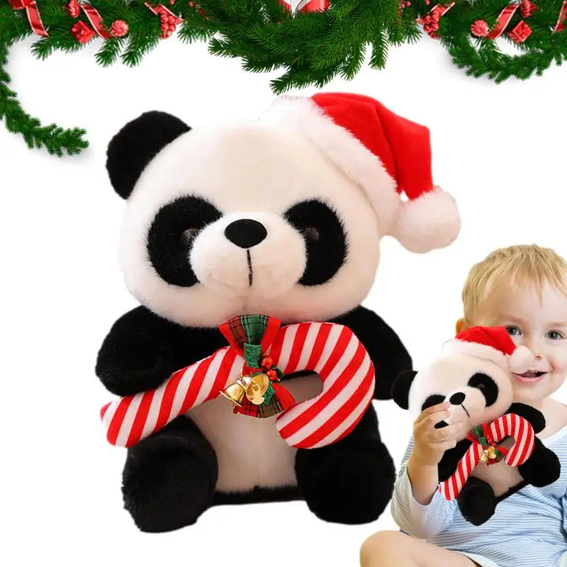 

Stuffed Panda Bear Christmas Panda Bear Plush Toy Doll Cuddly Cartoon Soft Panda With Santa Hat Home Decoration Gifts For