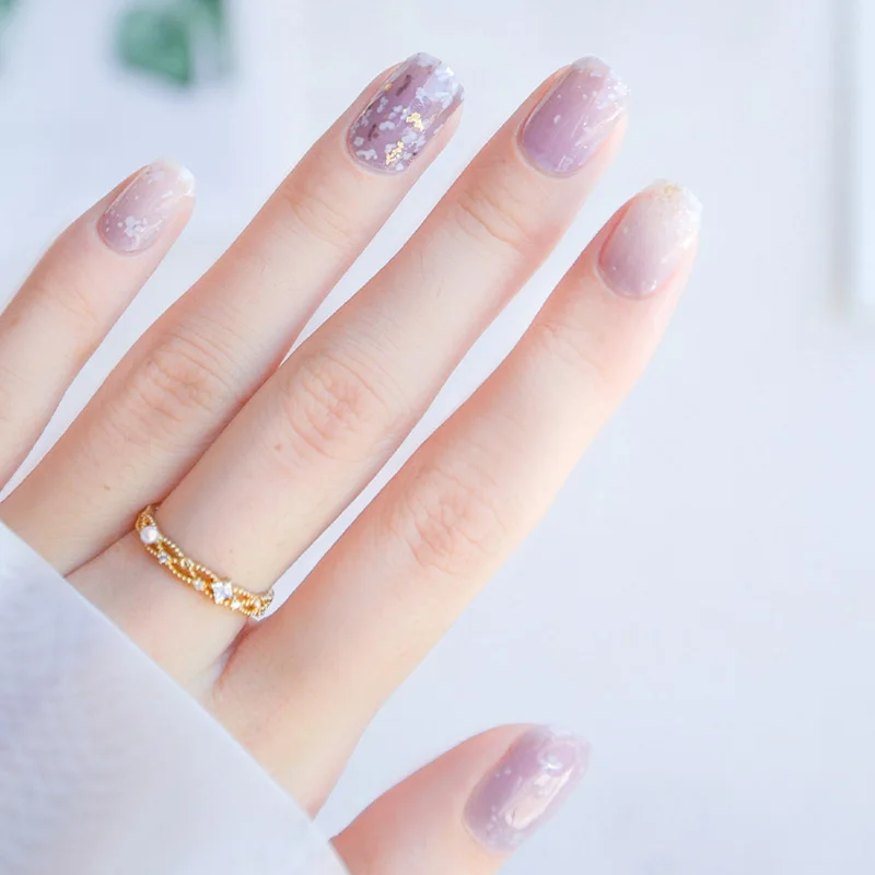 

Non baked nail enhancement stickers Purple semi transparent small flower Gold glitter National style nail stickers