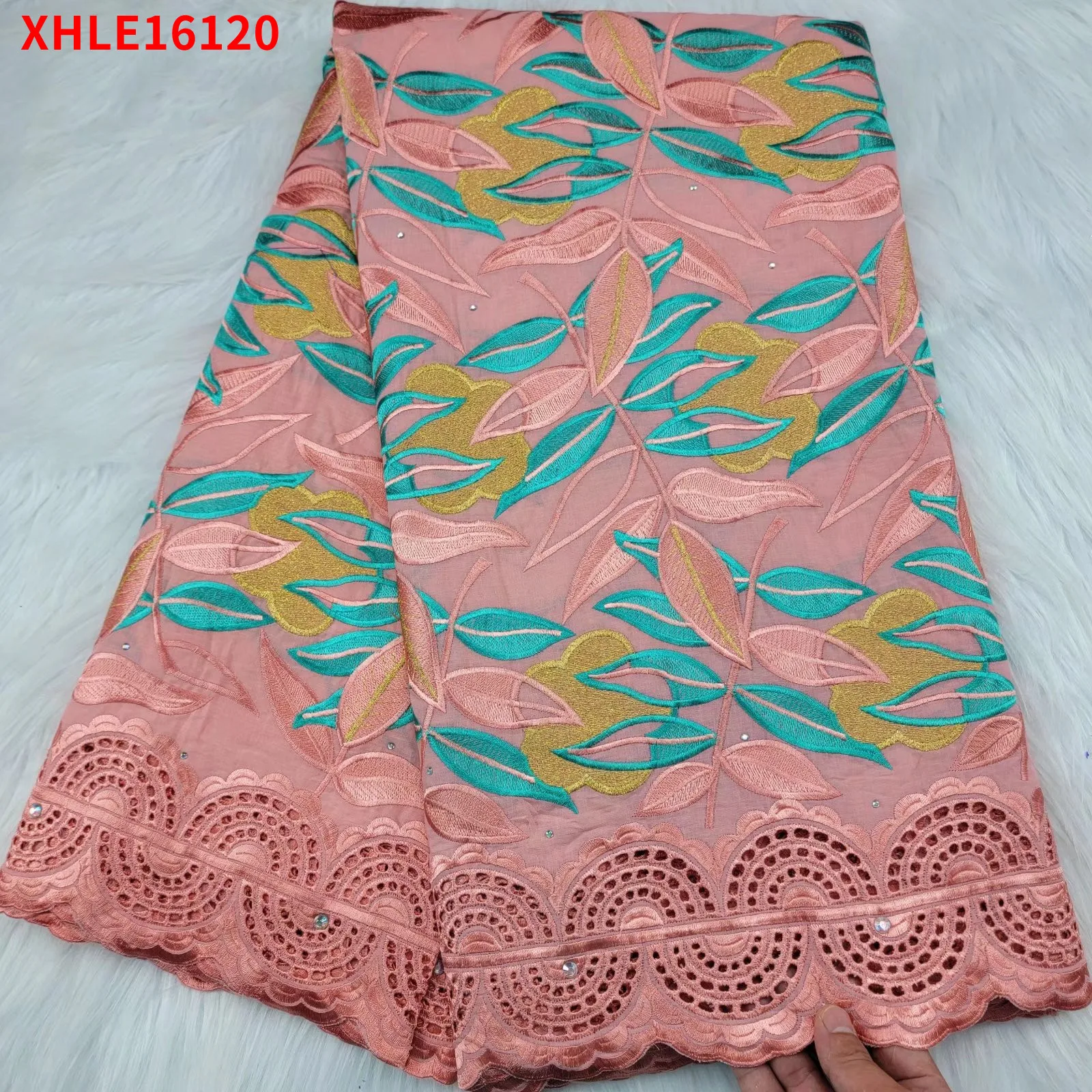 

African Hot Sale Swiss Lace Fabric Material Popular Handmade Nigerian Embroidery Cotton For Women Sewing Clothes XHLE16120 C