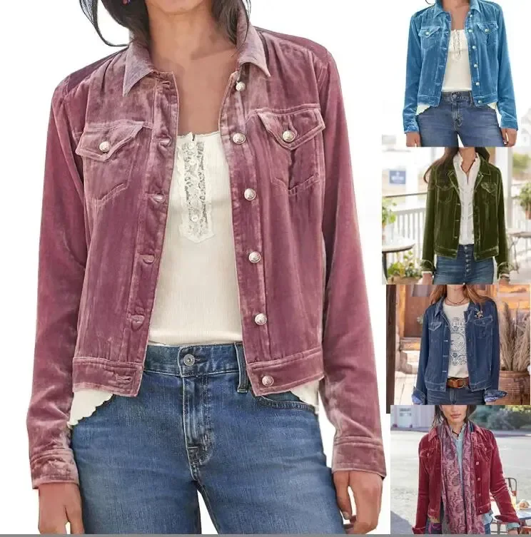 

Gold Velvet Jacket For Women Work Wear 6 Colors Size S-XXL Female Outerwear Jacket