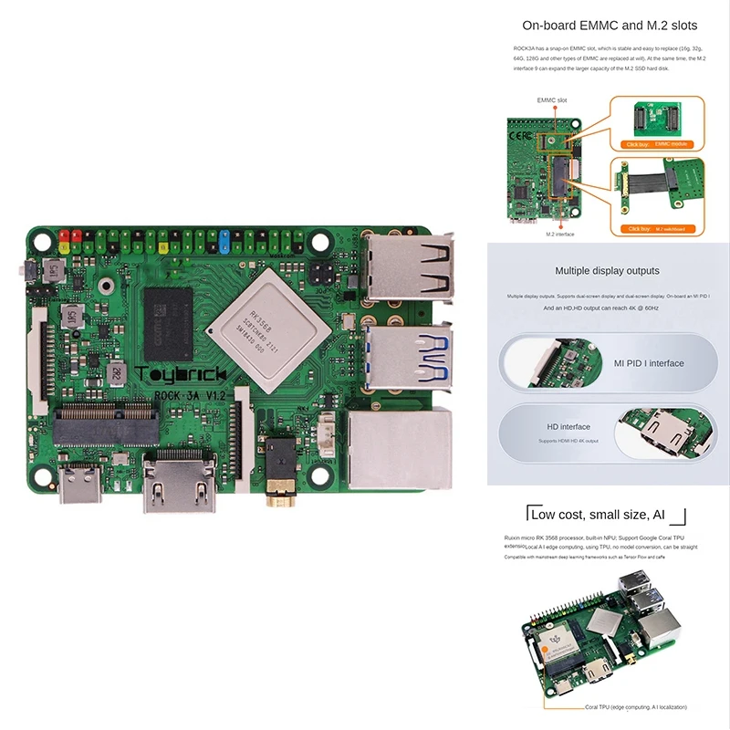 

1 PCS RK3568 For Rock Pi 3A Rockchip RAM Wifi6+Bluetooth 5.0 Android 11 NPU AI Development Board (4GB)