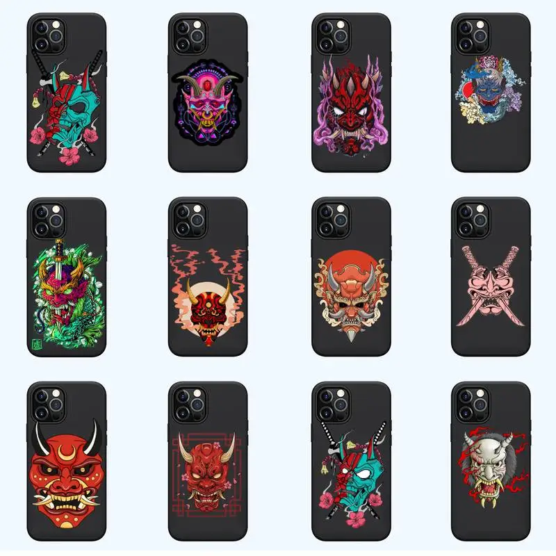 

Japanese Samurai Oni Mask Phone Case For iPhone 13 12 11 mini pro XS MAX 8 7 6 6S Plus X SE 2020 XR