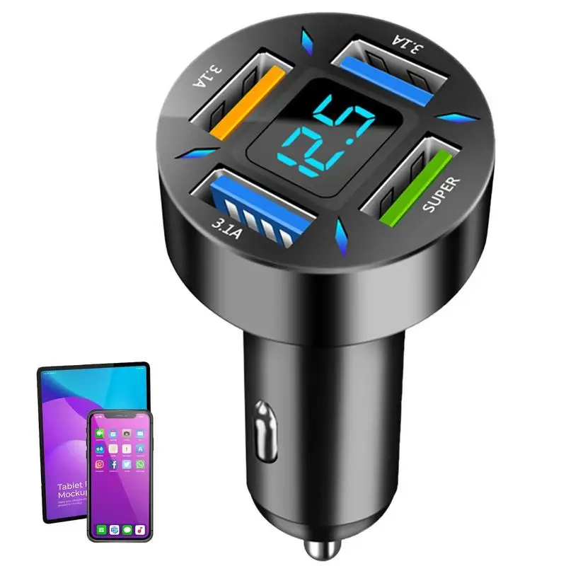 

USB C Car Charger 66w Quick Charge Cigarette Lighter Adapter 4-Port USB PD QC 3.0 Car Charger LED Cigarette Lighter For Phone