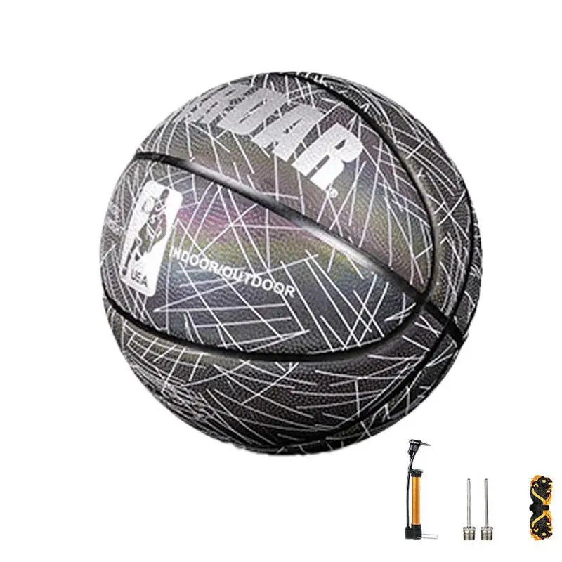 Cool Reflective Basketballs Adult Basketball With Inflator Unique Hologram Basket Ball For Night Game Basketball Gifts For Boys