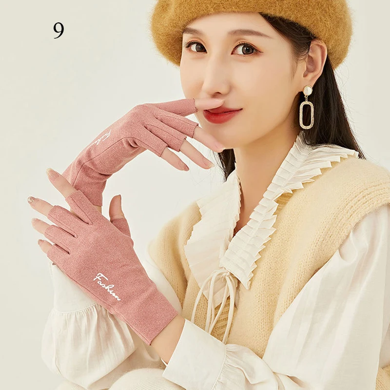 

Elegant Thin Fleece Half-Finger Women Gloves Cycling Driving Mittens Touch Screen Fingerless Gloves Outdoor Windproof Gloves