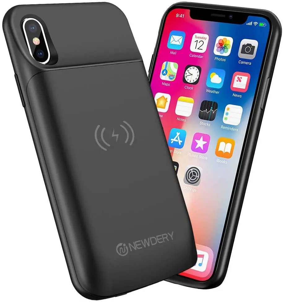 

Newdery Upgraded iPhone X Xs Battery Case Qi Wireless Charging Compatible, 6000mAh Slim Extended Rechargeable External Charger