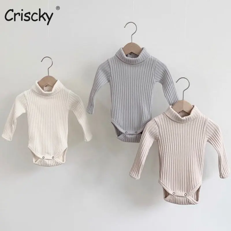 

Criscky Newborn Girls Knitted Romper Solid Turtleneck Long Sleeve Jumpsuits Infant Girls Sweater Tops Spring Autumn Clothing