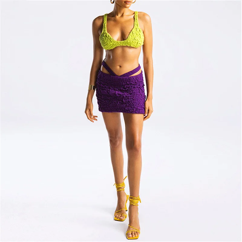 

Складные майки с открытой спиной и юбка-карандаш с высокой талией, комплект из двух предметов, облегающее Бандажное платье, мини-платье для ...