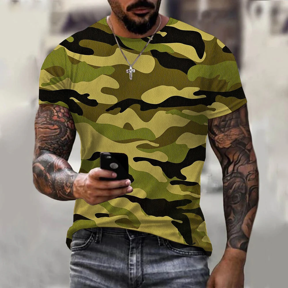

2023 3D Camouflage T-shirt Summer Unisex Street Large Sports Military T-shirt Outdoor Leisure Fashion Crew Neck Short Sleeve 6XL