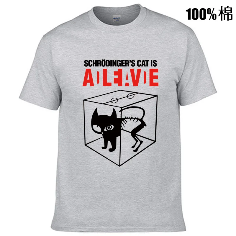 100% хлопок повседневная мужская футболка с принтом кота Schrodingers летняя короткими
