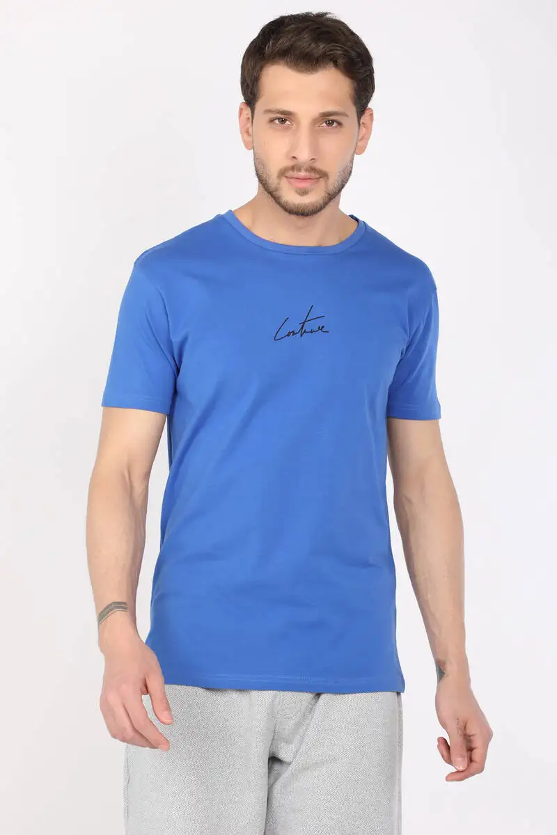 

Male Saks Blue Printed Bike Collar Men 'S T-shirt