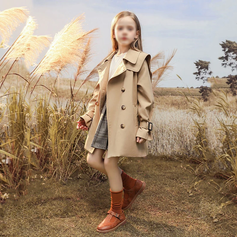

Children's Jacket Spring And Autumn Fashion Solid Color Simple Atmosphere Mid-length Windbreaker For Girls