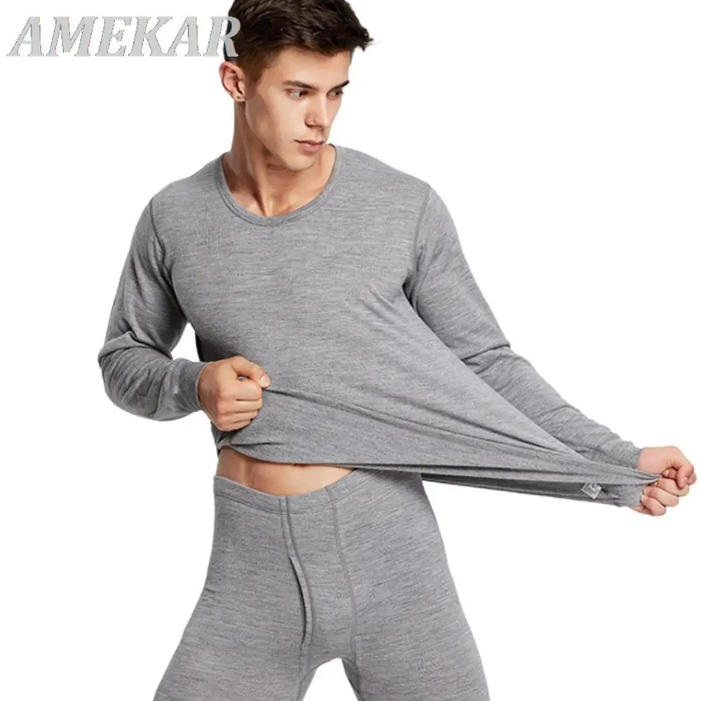 100% Merino Wool Base Layer Thermal Underwear 2 Pieces Set For Men Women Sexy Thermo Lingerie Set Winter Casual Thermo Clothes