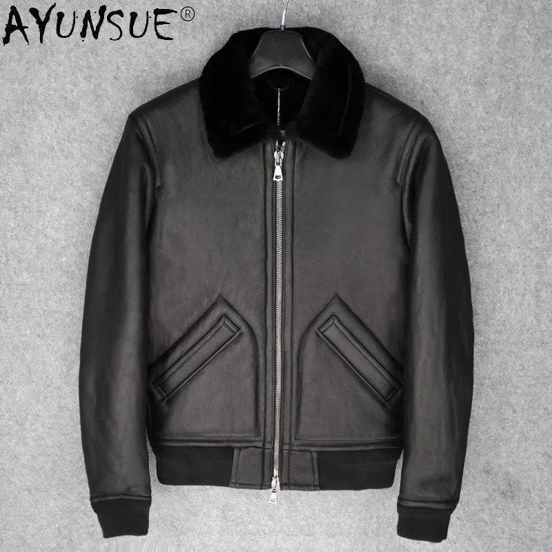 

AYUNSUE Nature Coats Men Original Sheepskin Real Fur Genuine Leather Jackets Flight Suit Man Warm Winter Coat 2024 Jaqueta