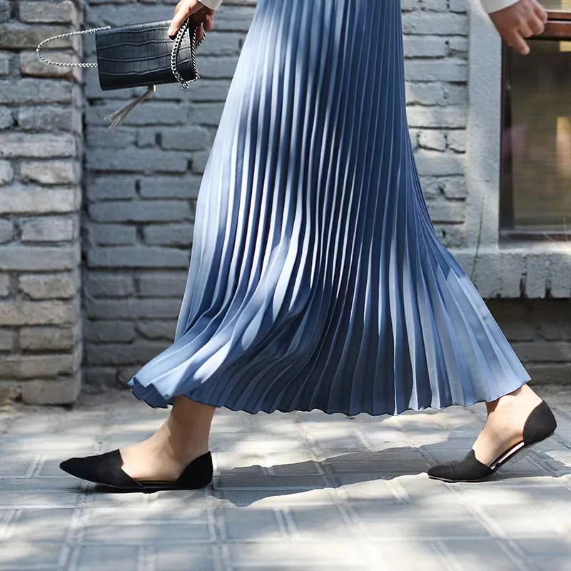 

Womens Fashion Pleated Midi Long Skirt Female Korean Japanese Casual High Waist Skirts Jupe Faldas 10 Colors 2021 Spring SK295