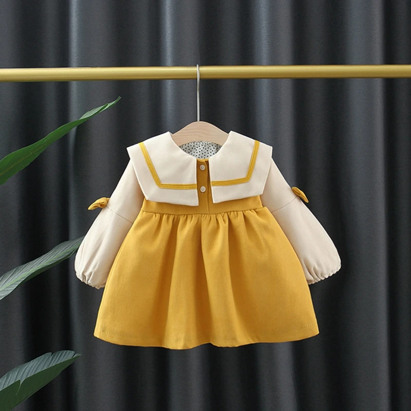 

Детское платье-комбинезон для девочек, с длинным рукавом и большим воротником