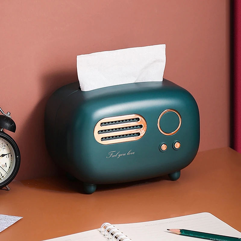 

Retro Radio Shape Tissue Box Desktop Papier Houder Vintage Dispenser Opslag Servet Case Organizer Ornament Craft
