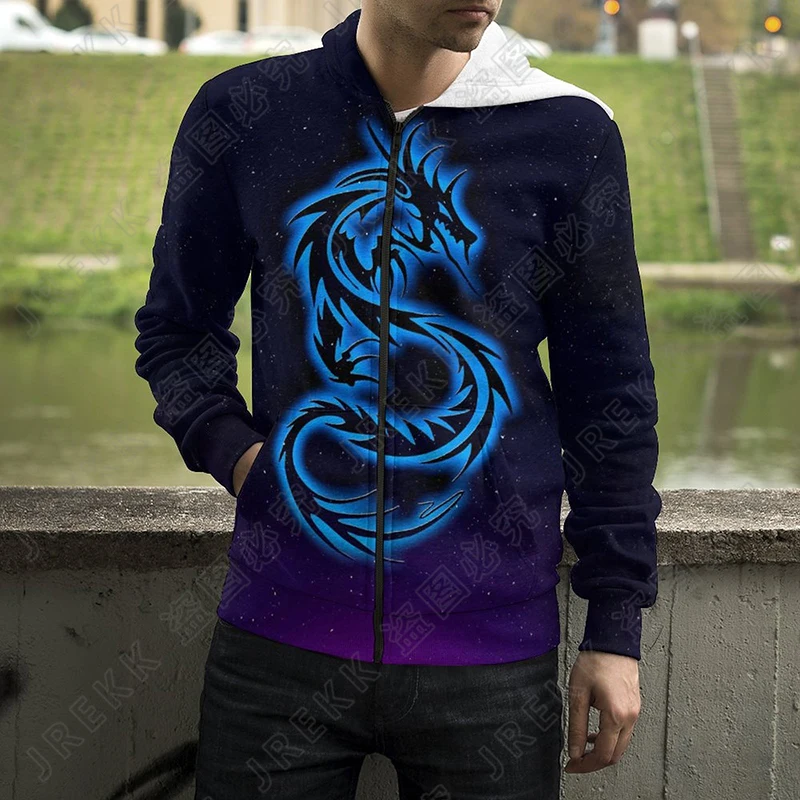 

2022 New Men's Zip-up Hoodie Fashion Dragon 3D Printed Pullover Unisex Streetwear Cool Jacket