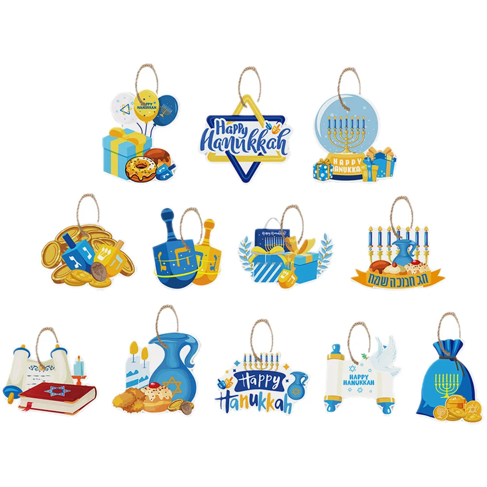 

12 Pcs Hanukkah Hanging Ornament Festive Sign Card Rope Pendant Party Supplies