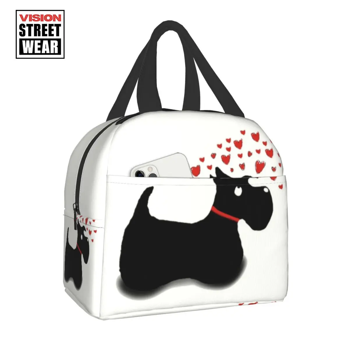 

Scottie Dog Love Hearts Insulated Lunch Bags For Outdoor Picnic Cute Scottish Terrier Leakproof Thermal Cooler Lunch Box Women