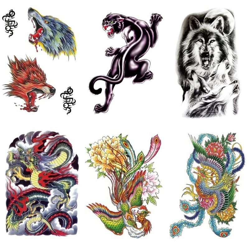 

Tiger Dragon Lion Owl Temporary Tattoo For Women Thigh Men Arm Adult Skull Fake Tattoo Sticker Warrior Wolf Watercolor Tattoo