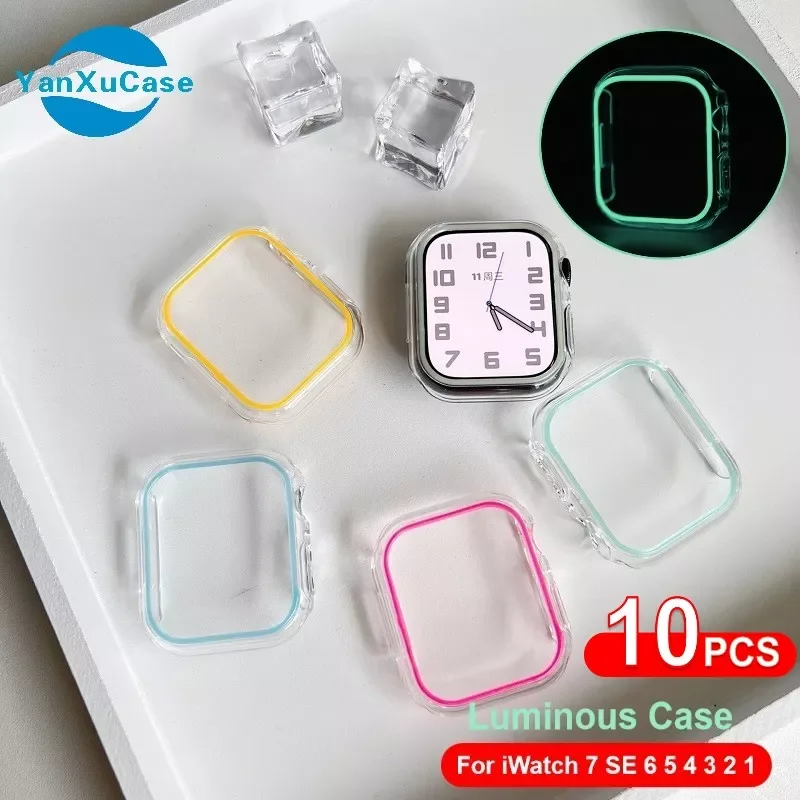 

10Pcs Luminous Cover For Apple Watch 45mm 41mm 38mm 42mm 40mm 44mm Hard PC Bumper Protective Frame For iWatch 7 6 5 4 3 SE Case