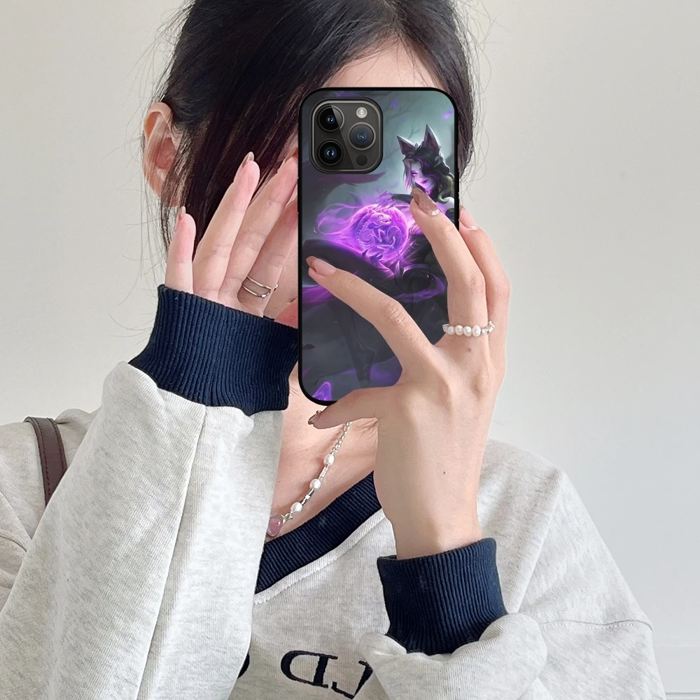 Чехол для телефона L-League of LeagueES Ahri iPhone 16 16e 15 14 13 12 11 XS XR Plus Mini Pro Max мягкий черный