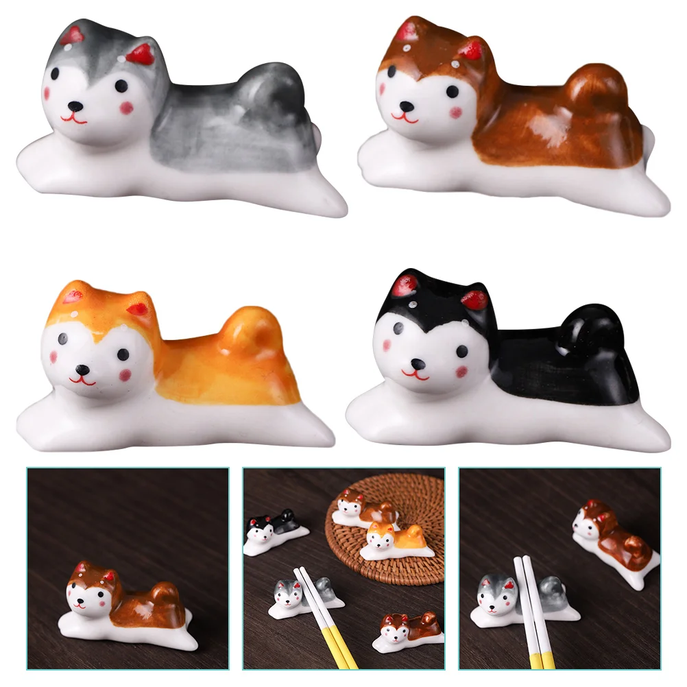 

4Pcs Chopsticks Holders Ceramic Spoon Rest Cartoon Fork Rest Chopsticks Stand Kitchen Supplies