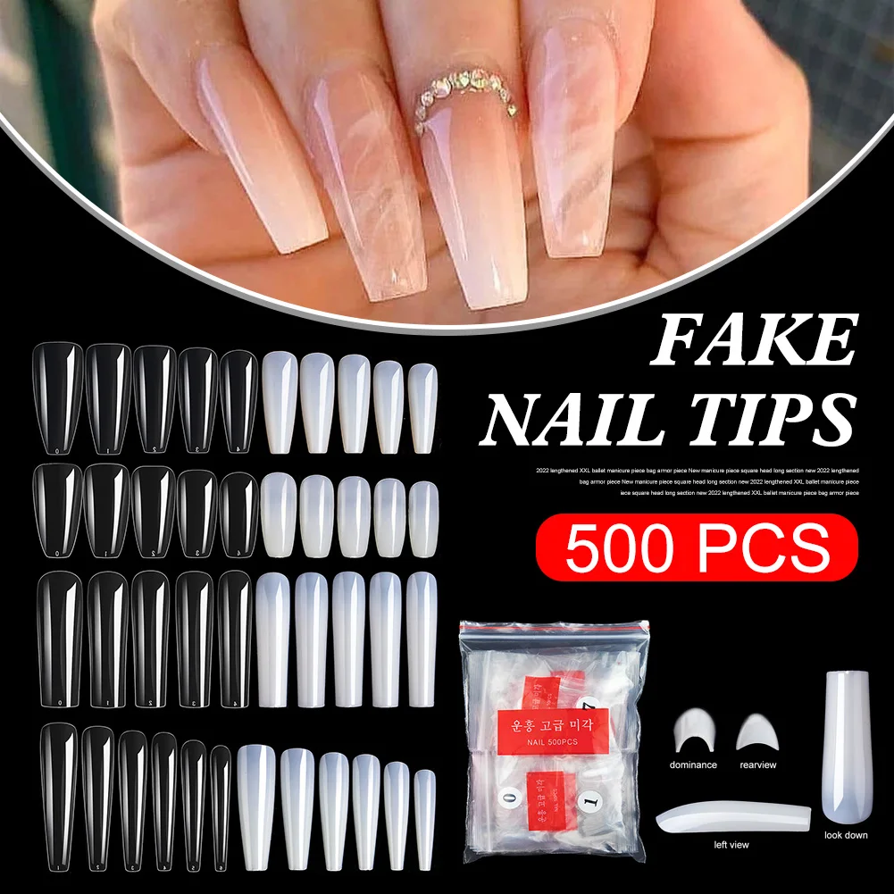 

Acrylic Press On Nails Fake Nail Tips Full Coverage Extension Nail Tips Natural Transparent False Nail Quick Building Nails Tool