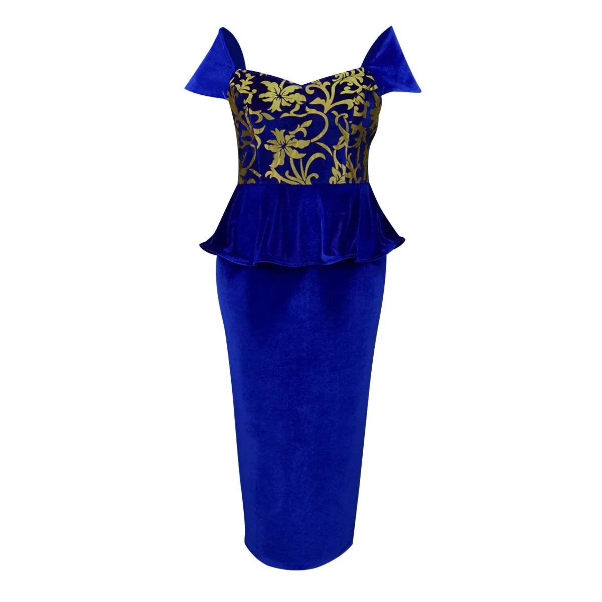 Женское винтажное синее бархатное длинное вечернее платье с открытыми плечами и