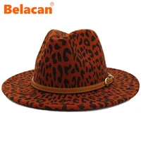 woolen felt jazz fedora hat for men leopard print wide brim hat ladies autumn winter fashion panama with belt women luxury hat