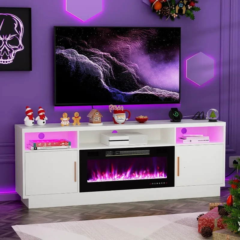 70-дюймовая подставка для телевизора со светодиодной подсветкой камина