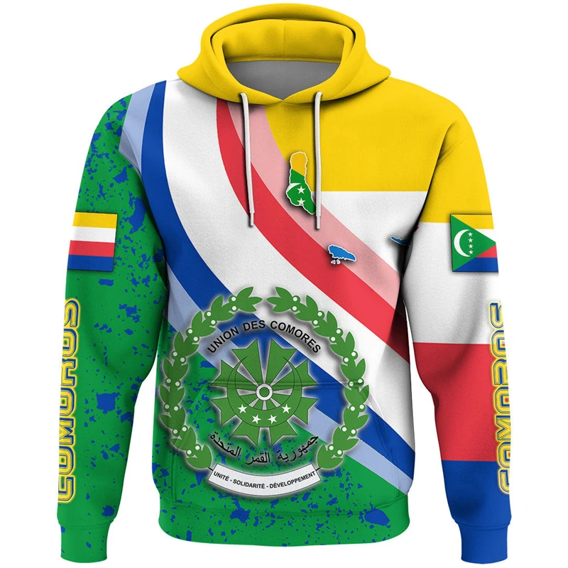 Africa Comoros Map Flag 3D Printed Hoodies For Men Clothes Patriotic Tracksuit National Emblem Graphic Sweatshirts Male Tops