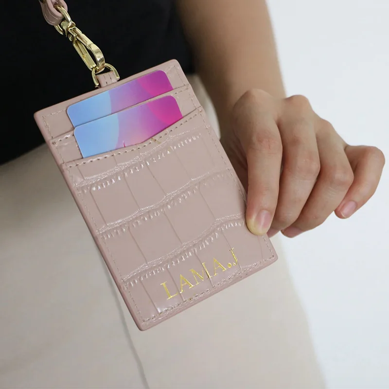 Free Personalisation Name PU Leather Lanyard ID Credit Card Holder Work Badge Plates for Women Men Students Card Cover Hot Sale