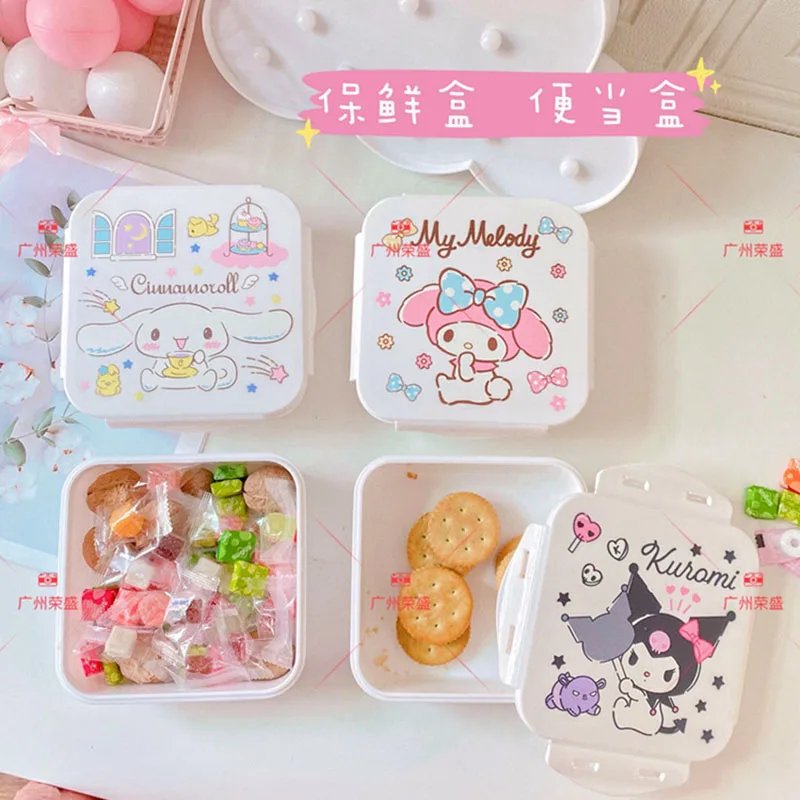 

Kawaii Sanrioed Bento Box Kitty My Melody Kuromi Cinnamoroll Cartoon Sealed Preservation Box Sundries Storage Box Gifts for kids