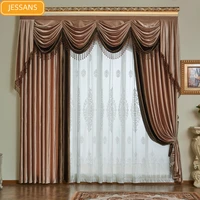 high end european style velvet stitching blackout curtains for living room and bedroom finished products customization valance