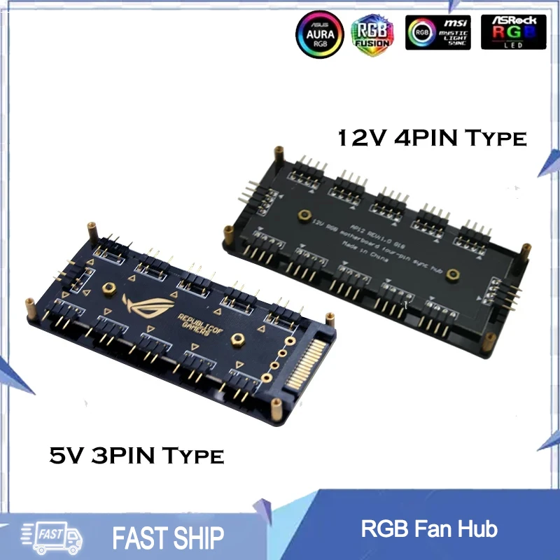 

RGB Hub 1-10 SATA Power 12V 4PIN/5V 3Pin ARGB Splitter,Fan LED Light Adapter Extension Cable,Support ASUS MSI ASRock AURA SYNC