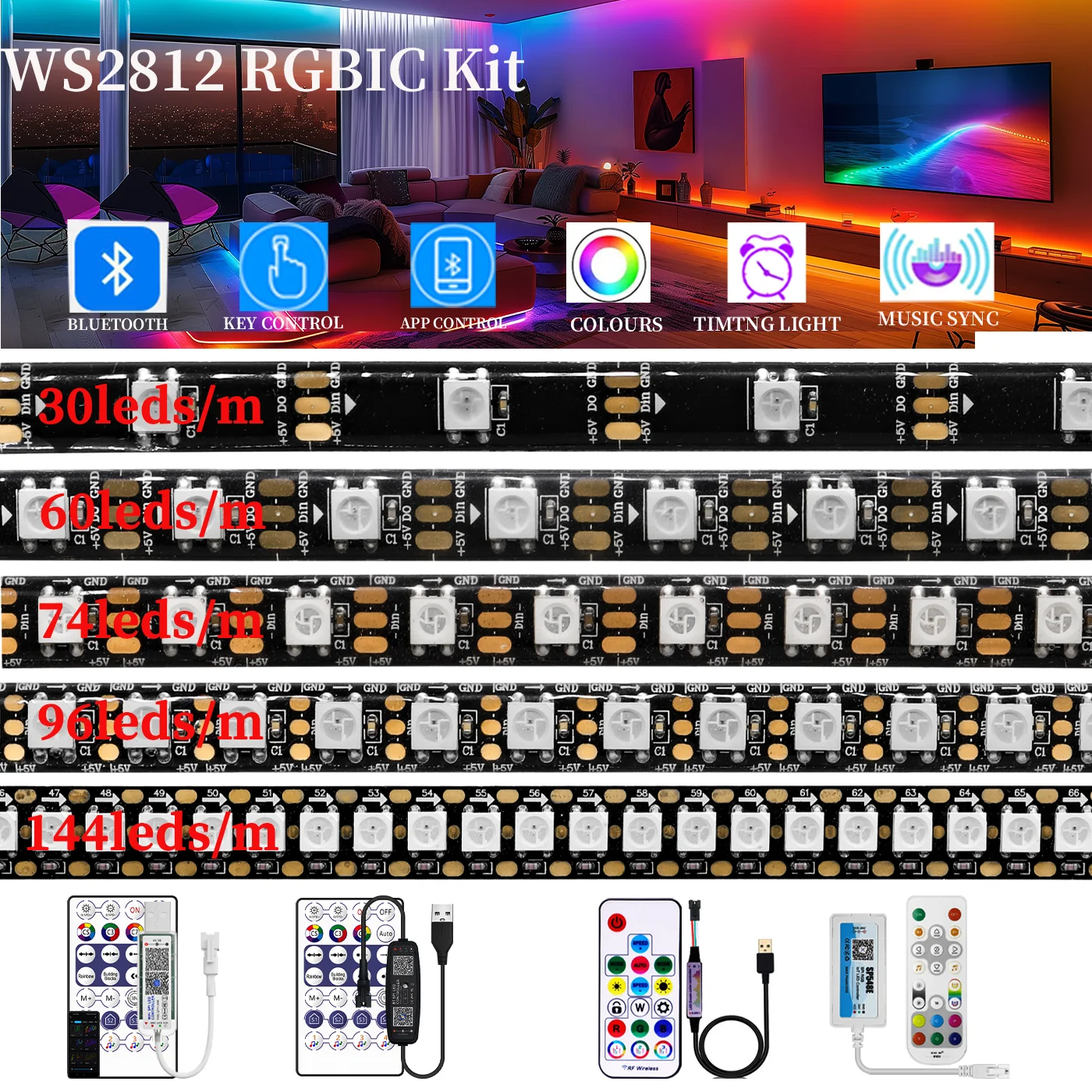 Программируемая светодиодная лента TNALANT WS2812B RGBIC белая |