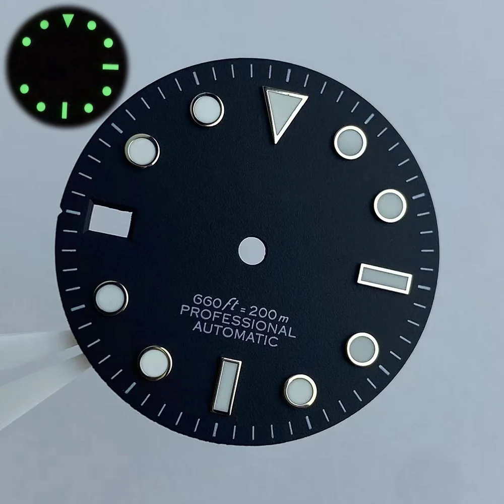 

Левая Корона NH35 28,5 мм циферблаты для часов зеленый светящийся циферблат NH35 NH36 механизм аксессуары для часов с одиночным календарем часы с циферблатом