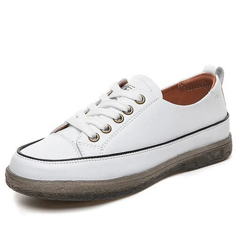 

2022 Women's New Fashion Sneakers Cowhide Lace Up Casual Shoes Flat Sole Soft and Comfortable Casual Sneakers