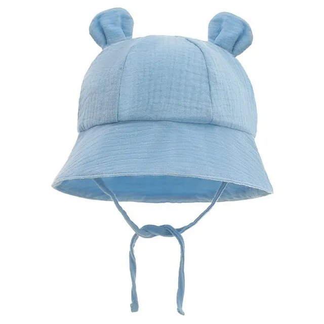 Summer Sun Hat For Kids Cute Bear Ear Hats Toddler Solid Color Beach Panama Hat Boby Boy Girl Fisherman Bucket Caps 0-2Years 4