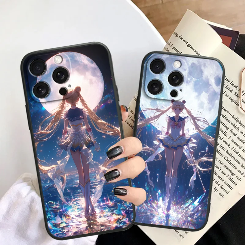 Сейлор Мун Модный милый для iPhone 15 14 13 12 11 XS XR X 8 7 SE Pro Max Plus Mini черный чехол телефона